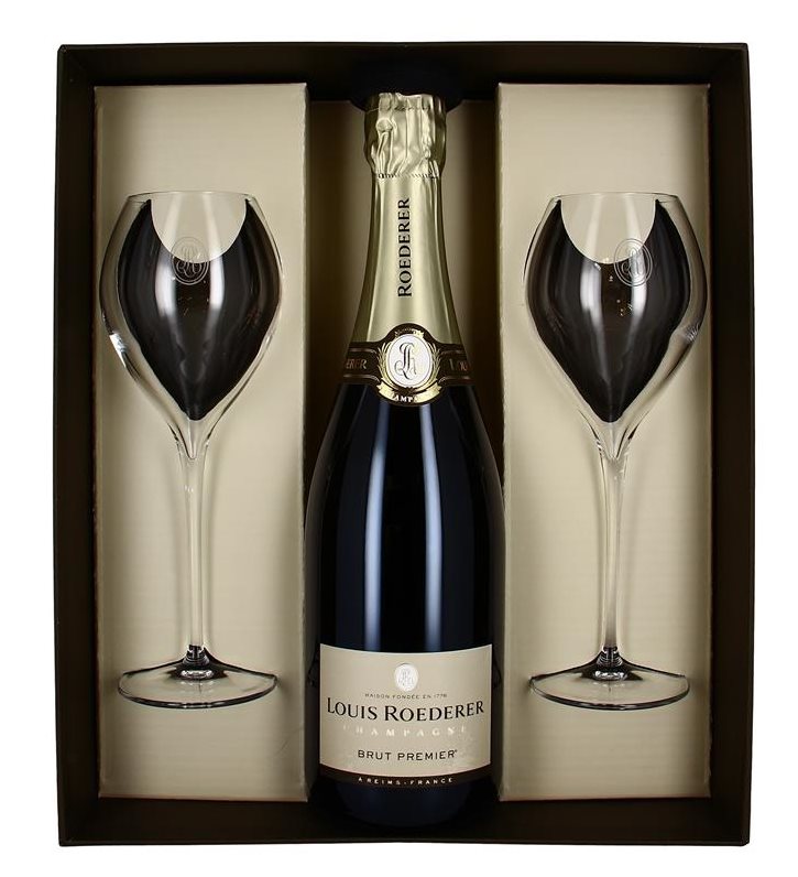 Champagne Louis Roederer Geschenkbox mit Brut Premier 75cl und 2 Flûtes,  Jg. 0, Schaumweine , Frankreich, - Wittich, Olten